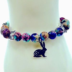 Handmade Bunny Charm Bracelet with Sea Sediment Stones!
